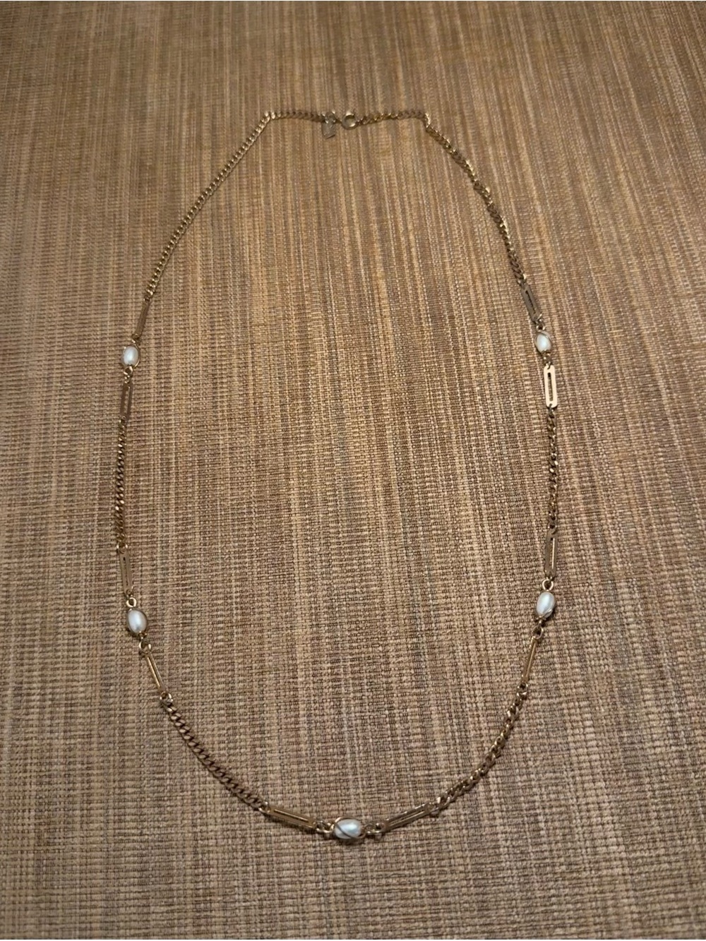 Vintage Emmons Gold Tone Pearl Station Necklace